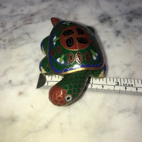 VTG Chinese Cloisonne Enamel Feng Shui Turtle Tortoise Trinket Box 4” x 2.5” - Picture 9 of 9